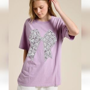 NWOT Graphic Tee Lace Bow Lavender Tee